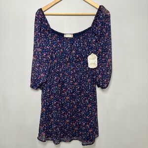 NWT. Altar’d State Navy Floral Off-Shoulder Mini Dress. Size L